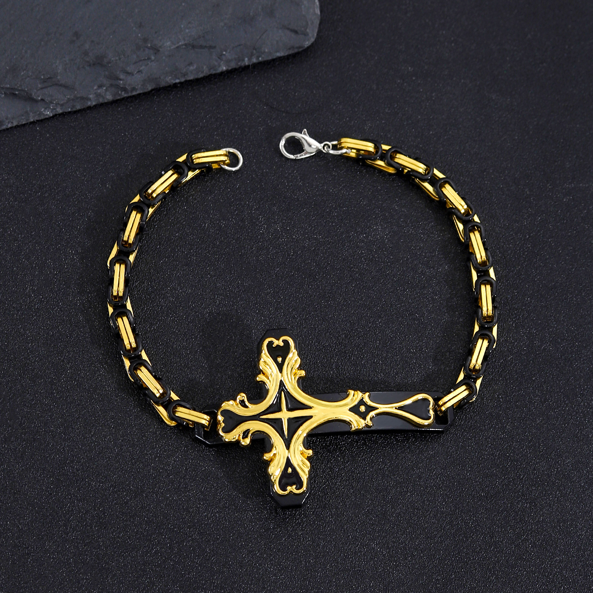 Multi-Color Cross Double-Layer Stainless Steel Bracelet